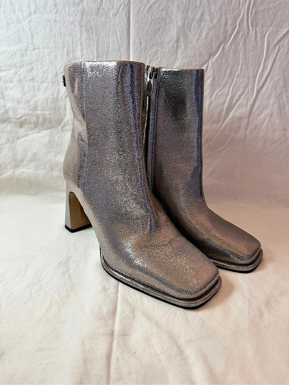 Free People “Iris” Boots Silver Leather Heeled Boots by Sam Edelman US 6
